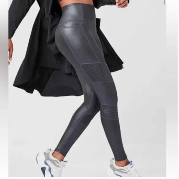 Athleta Inclination Moto Shimmer Tight Leggings Black size Medium - Picture 1 of 6